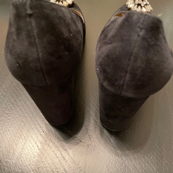 Ann Taylor Black Suede Block Heel with Crystal Detail - Size 9 - Picture 7 of 11